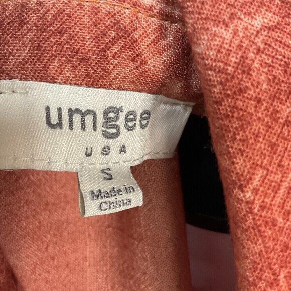 Umgee Women Rust Linen Blend Sz S Top Button Up Long Sleeve Blouse Fray Hem R1 - Picture 11 of 12